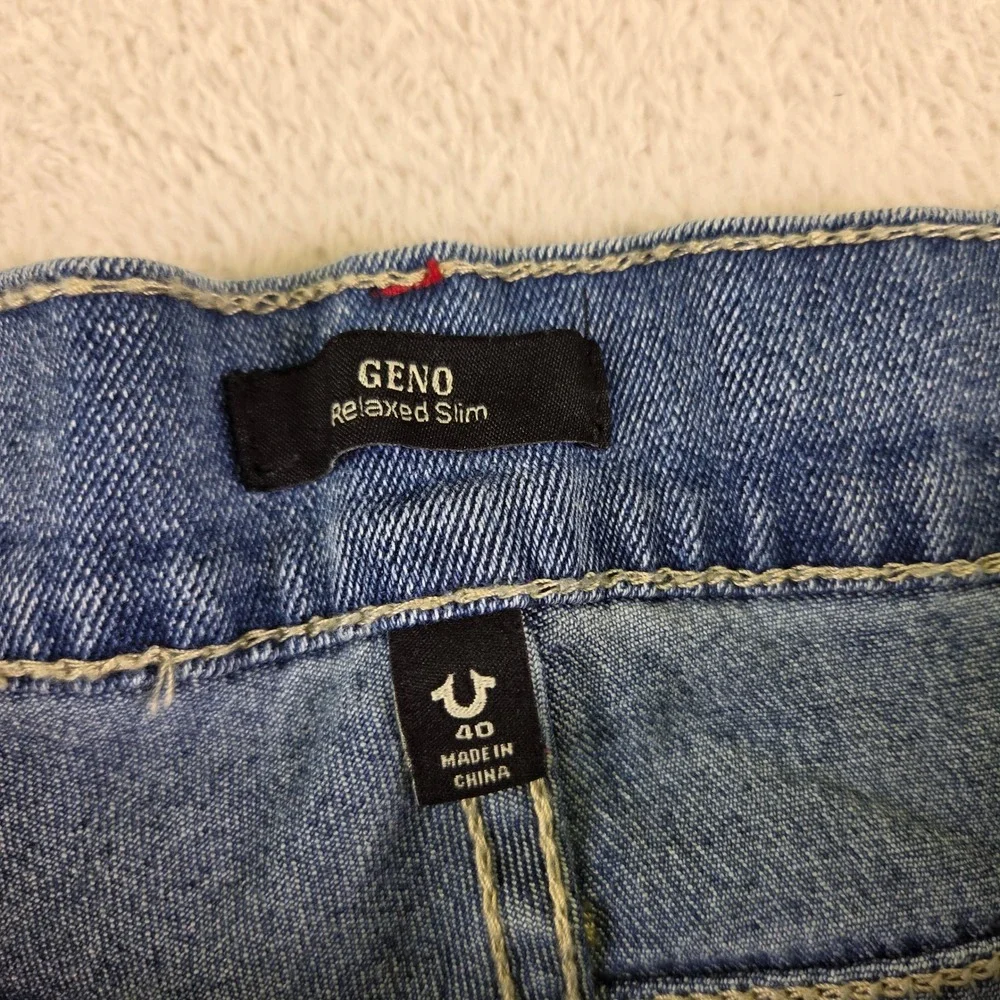 True Religion Ricky Straight Leg Blue Jeans Red Horseshoe Flap Pocket Mens 40